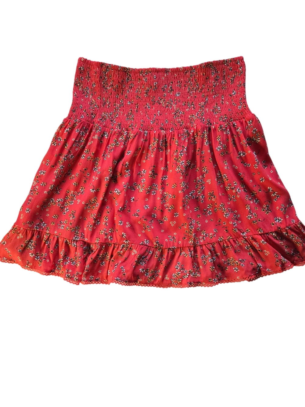 Lost + Wander Red Floral Smocked Mini Skirt Boho Ruffle NWT Large